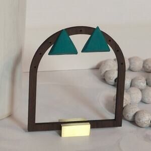 Cute & Colorful Vintage 1980s Aqua Geometric Triangle Metal Pierced Earrings